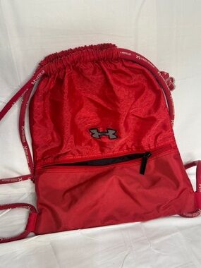 Under Armour Red Drawstring Backpack with Front Zip Pocket
